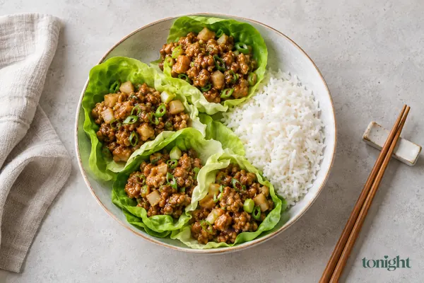Tacos de lechuga con pavo al estilo chino