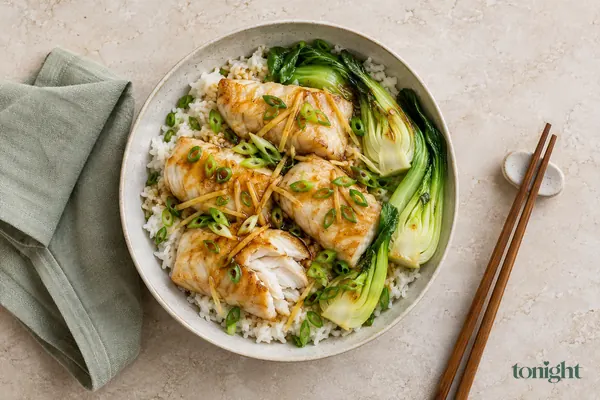 Ingwer-Kabeljau mit Pak-Choi-Reis