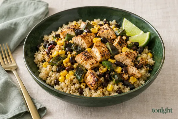 Quinoa con pollo y chile poblano al estilo mexicano