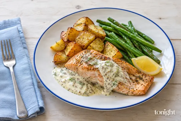 Forelle mit Senf und Dill und Ofenkartoffeln