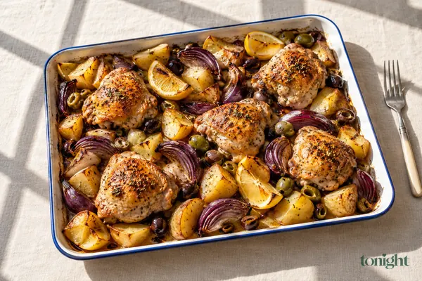 Pollo al estilo español con aceitunas al horno