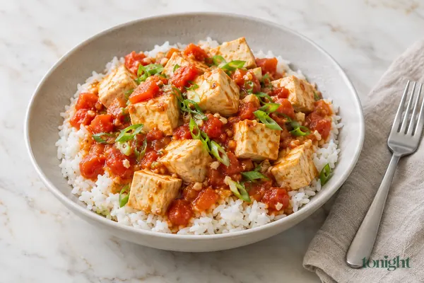 Tofu mit Tomaten nach vietnamesischer Art und Reis
